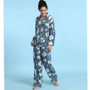 NWT Mahogany Blue Floral Camila Long Sleeve PJ Set 100% Cotton Size 2X